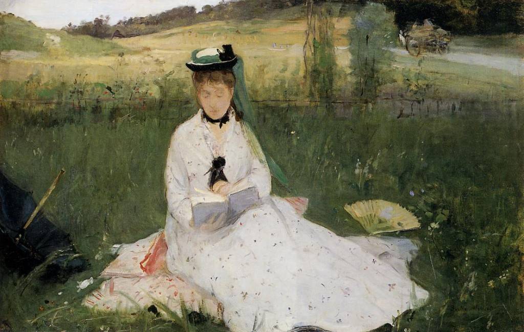 "Reading With Green Umbrella," Berthe Morisot, 1873