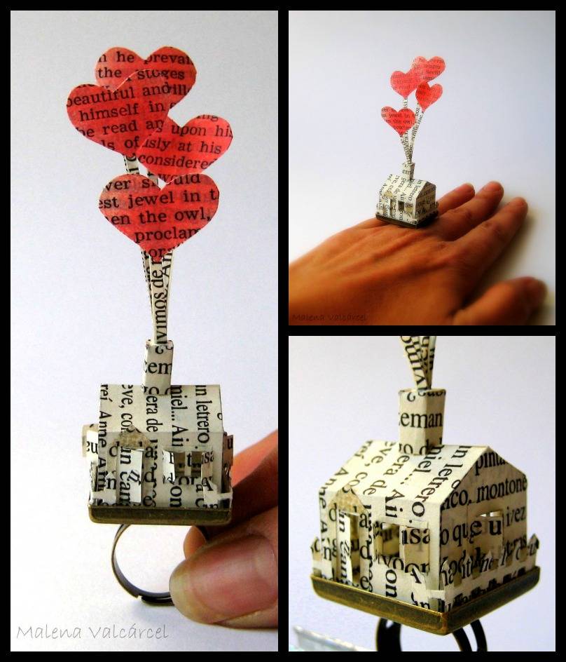 Paper house ring book art sculpture by Malena Valcárcel