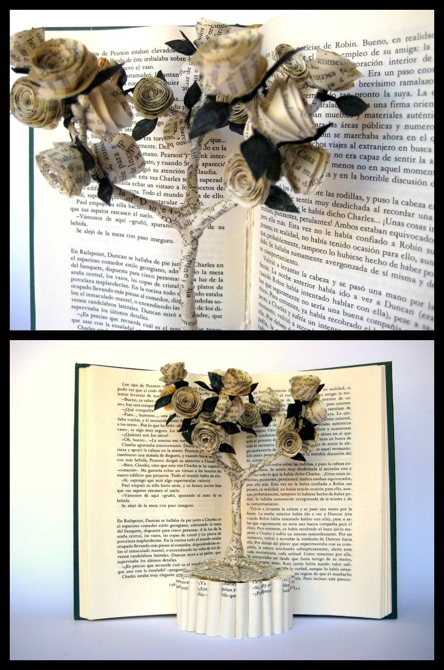 Rose tree book art sculpture by Malena Valcárcel