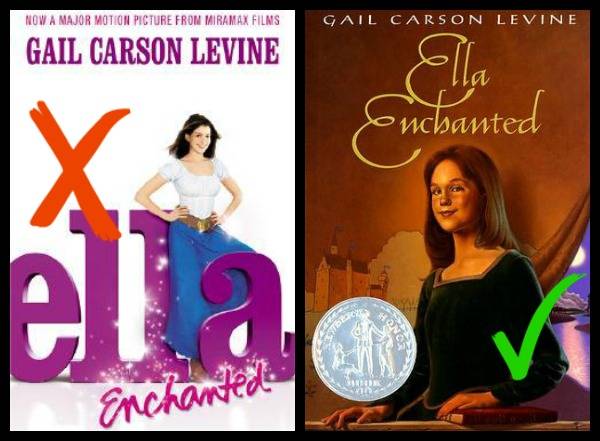 Ella enchanted book vs movie covers